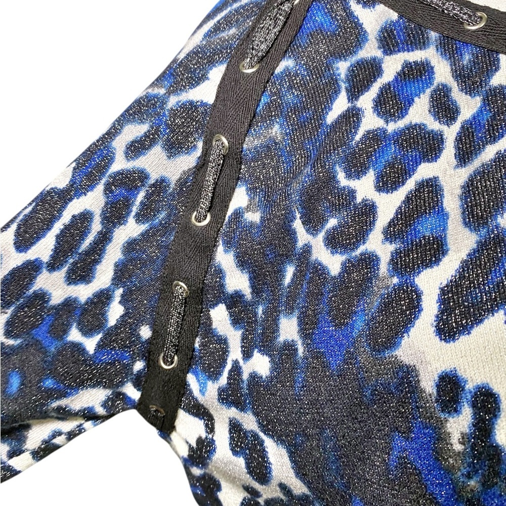 Sharon Young Black and Blue Animal Print Shimmer Long Sleeve Cardigan - Picture 5 of 15